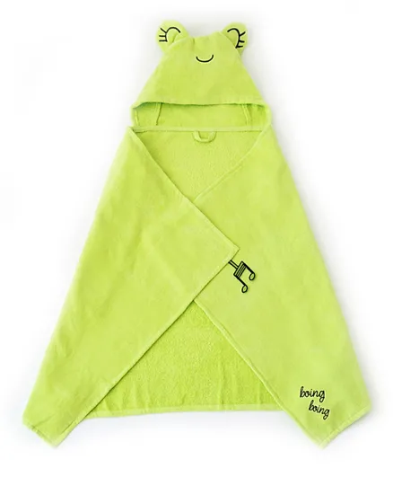 Milk&Moo Cacha Frog Velvet Hooded Baby Towel - Green