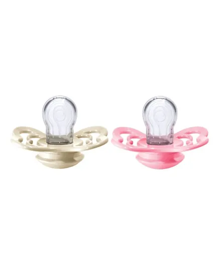 Bibs Baby Pacifier Supreme Silicone Size 1  Ivory and Baby Pink - Pack of 2