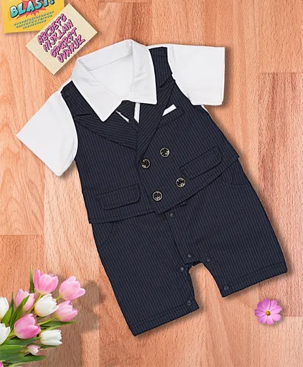 Babyqlo Striped Romper With Tie - Black And White