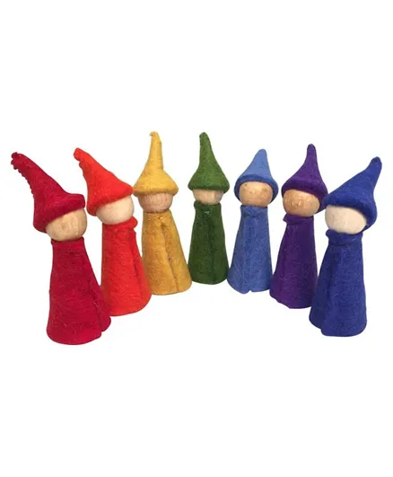 Papoose Rainbow Gnomes Wood Bodies Set of 7 - Multicolour
