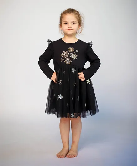 DDANIELA Snowflake Floral Dress - Black