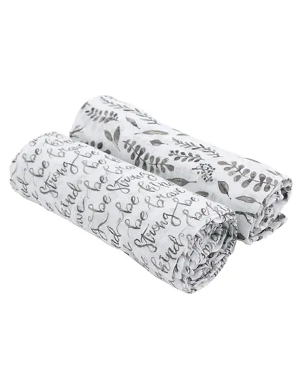 Bebe Au Lait Pack of 2 Swaddle Cotton JustBe Plus Leaves  Print - White