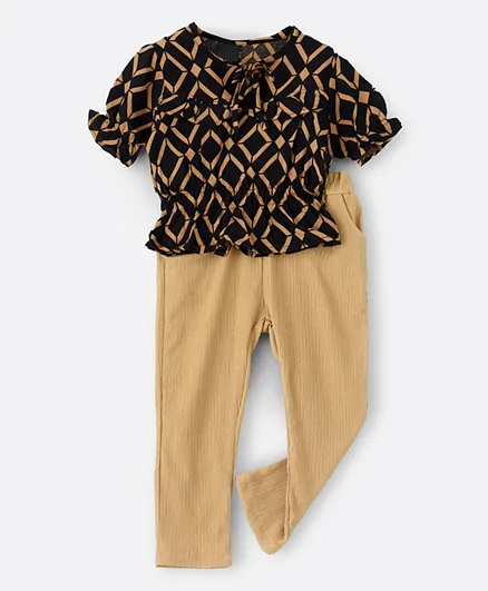 Hashqlo Leopard Printed Top with Pants Set - Black