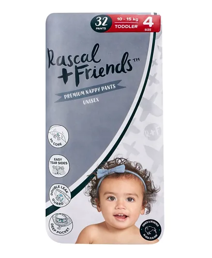 Rascal + Friends Premium Nappy Pants For Toddler Size 4 - 32 Pieces