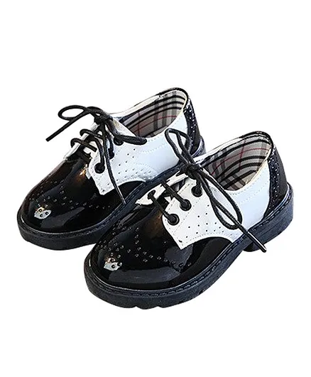 Hashqlo Leather Retro Party Shoes for Boys - Black and White