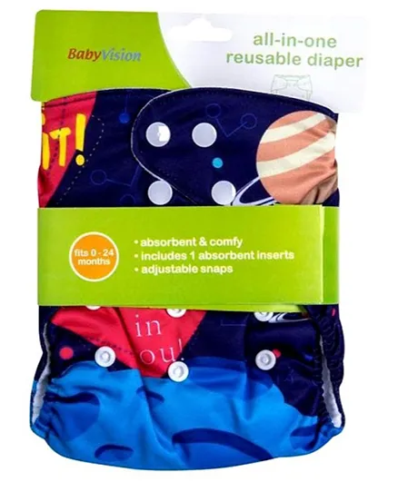 Baby Vision All-In-One Reusable Diaper with One Insert Planet Design - Multicolour