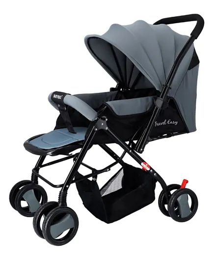 Baby Plus Pram Stroller Built-In Canopy And Basket - Grey