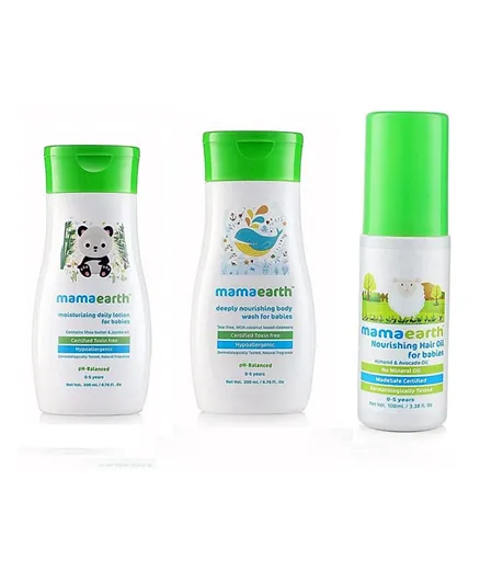Mamaearth Holi Gift Combo Daily Moisturising Baby Lotion + Baby Wash + Baby Oil - Pack of 3