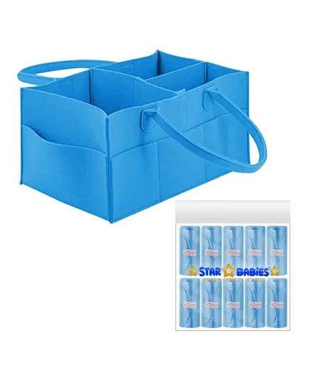 ستار بيبيز - حقيبة تنظيم حفاضات كادي مع مجموعة أكياس معطرة - أزرق فاتح
