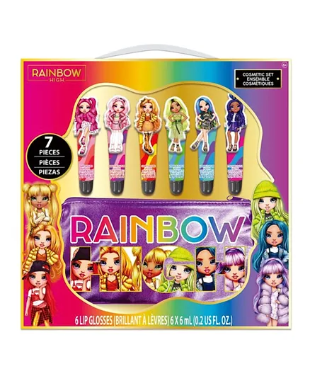 Rainbow High Pack of 6 Lip Gloss Set With Bag - Multicolor