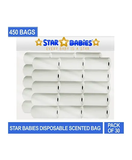 حقيبة معطرة من ستار بيبيز بيضاء، عبوة من 30 (450 كيس)