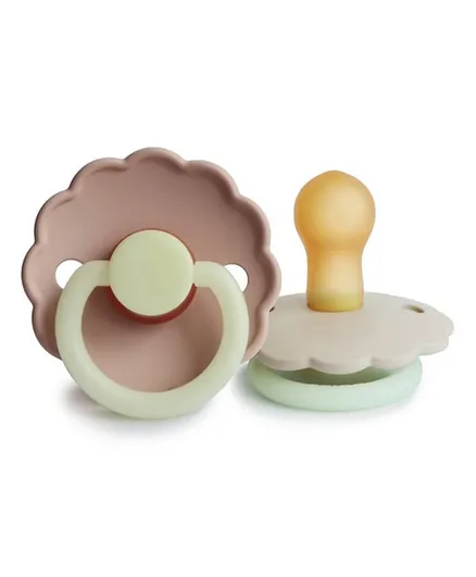 FRIGG Daisy Silicone Pacifier 2-Pack Blush Night/Biscuit - Size 1