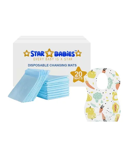 Star Babies Combo Pack Disposable Bibs + Changing Mat Blue - 40 Pieces