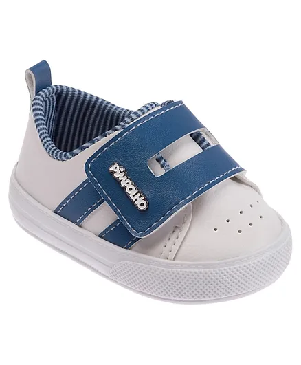 بيمبولهو حذاء طفل بنقطة وشريط فيلكرو - أبيض وأزرق