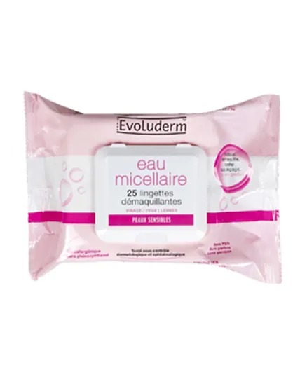Evoluderm Micellar Water Cleansing Wipes - 25 Pieces