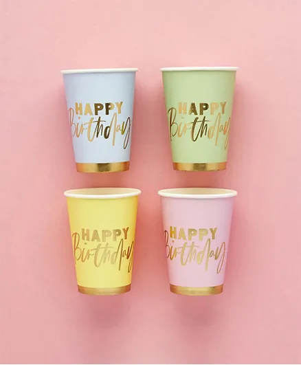 Hootyballoo Pastel Happy Birthday Paper Cups - 8 Pieces