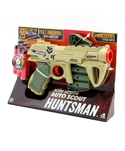 HUNTSMAN Auto Scout Dart Gun for 6 Years+, 24.2x4x23cm, Blister Pack with 6 Darts, 25ft Range