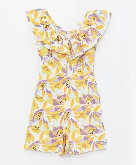 LC Waikiki Boat Neck Floral Jumpsuit - Yellow