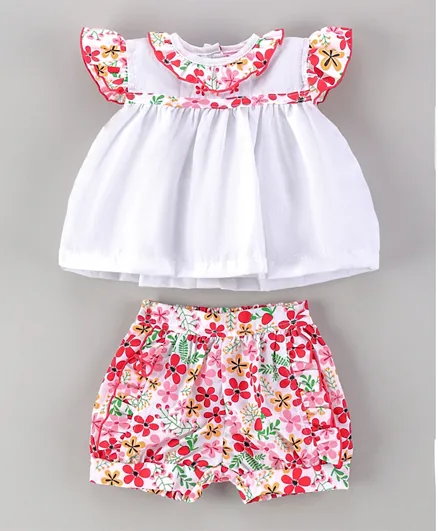 Rock a Bye Baby Floral Top With Frill Shorts Set - Red
