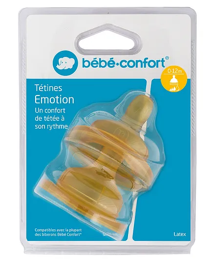 Bebeconfort Rubber  Maternity Wide-Base Teats S1 3 Speeds Pack of 2 - Yellow