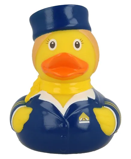 Lilalu Stewardess Rubber Duck Bath Toy - Blue and Yellow