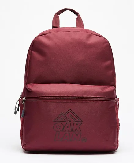 Oaklan by ShoeExpress Logo Print Backpack with Adjustable Shoulder Straps Burgundy - 15 Inches