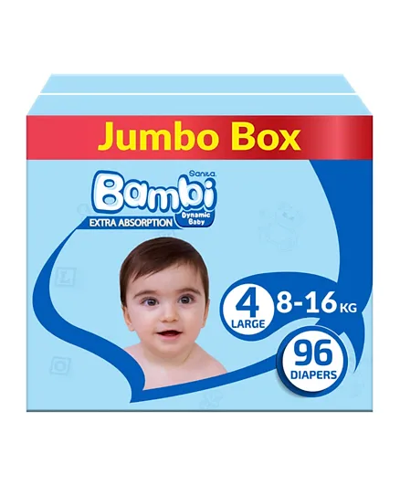 Sanita Bambi Baby Diapers Jumbo Box Size 4 - 96 Pieces