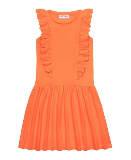 Minoti Broderie Anglaise Frilled Cotton Jersey Dress - Orange