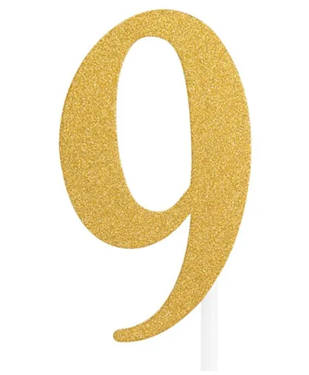 كرييتف كونفيرتنغ - زينة علوية للكيك بتصميم مبتكر على شكل رقم 9 - ذهبي لامع