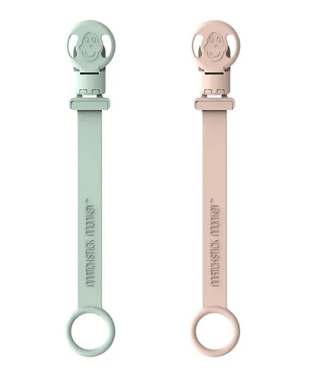 Matchstick Monkey Double Soother Clip - Mint Green And Dusty Pink