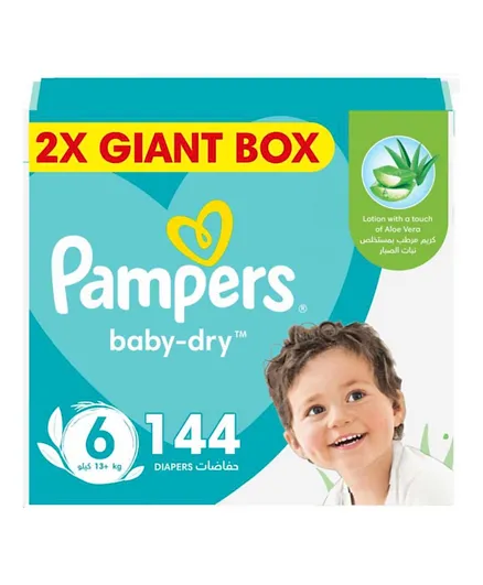 Pampers Baby-Dry Taped Diapers  with Aloe Vera Lotion Giant Box Size 6 - 144 Pieces