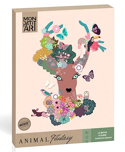 مجموعة الفنية الخيالية الإبداعية على شكل حيوان الغزال من مون بيتي آرت - متعدد الألوان.