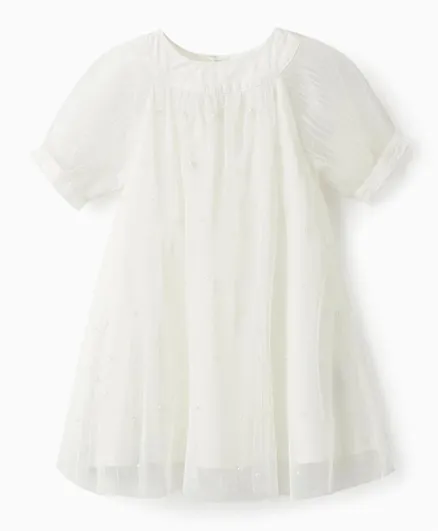 Zippy Embellished Half Sleeves Dress - White
