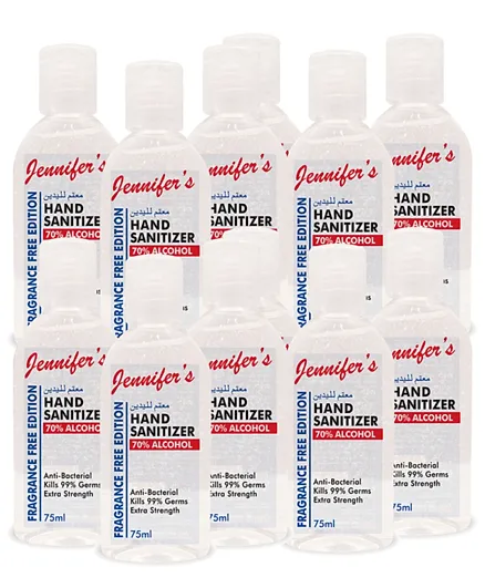 Jennifer's Fragrance Free Pack of 12 Hand Sanitizer - 75ml