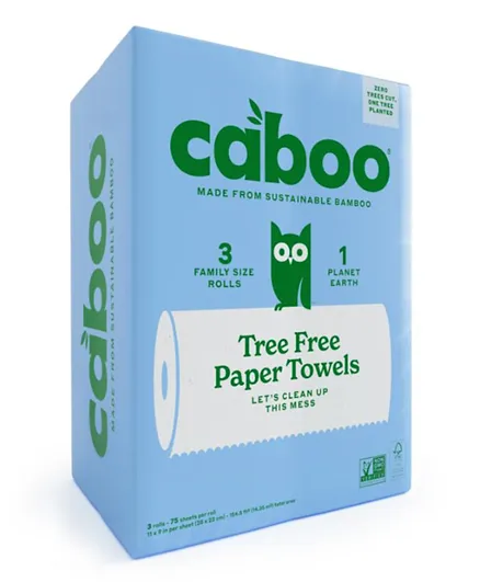 Caboo Tree Free Paper Towels Pack of 3 - 75 Sheets Each