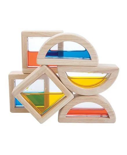 Plan Toys Wooden Water Blocks Multicolor - 6 Pieces