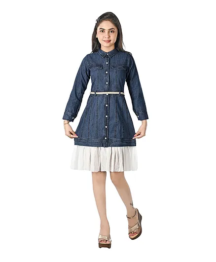 Flower Girl Denim Dress - Blue