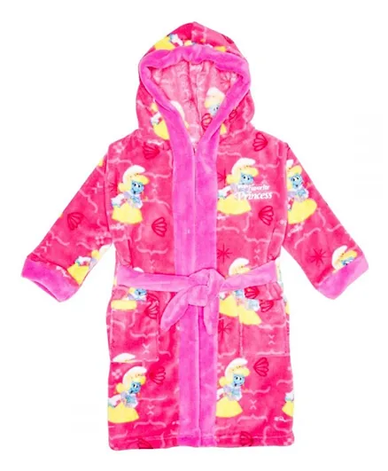 Smurfs Hooded Kids Bathrobe For Girls - Pink