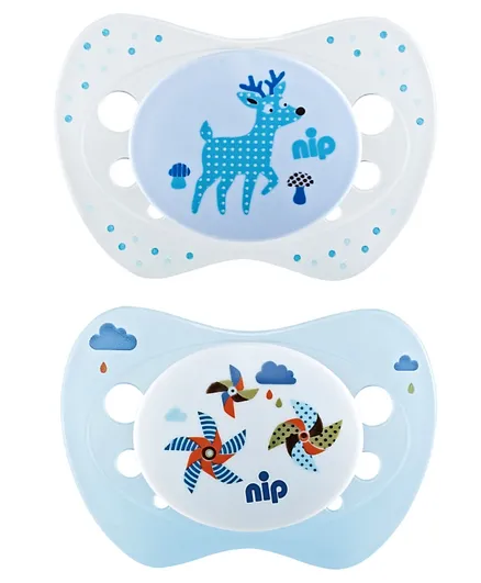 Nip Blue & White Deer & Windmill Silicone Life Soothers - Pack of 2
