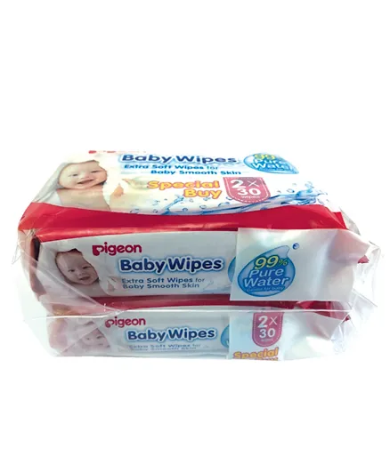 Pigeon Baby Water Based Wipes Pack of 2 - 30 Pieces each