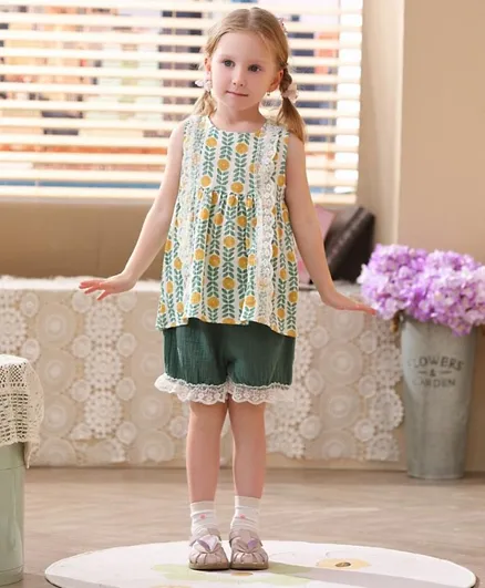 Smart Baby Floral Print Top With Shorts Set - Multicolor
