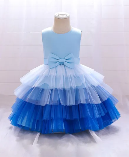DDaniela Bow Front Ombre Layered Gown Dress - Blue