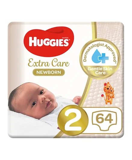 Huggies Extra Care Newborn Diapers Pack Size 2 - 64 Pieces