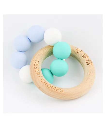 Desert Chomps Bubble Gum Silicone & Wooden Teether - Peppermint Ice