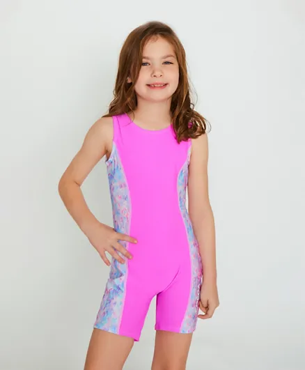 Coega Sunwear Abstract Drops Printed Legged Swimsuit - Pink