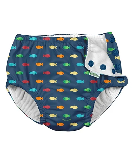 Green Sprouts Snap Reusable Absorbent Swimsuit Diaper - Navy Fish Geo