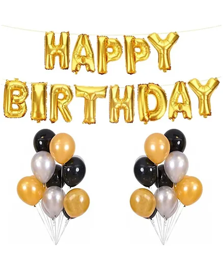Party Propz Happy Birthday Foil Balloons 13 Pieces + Gold White and Black Latex Balloons 50 Pieces