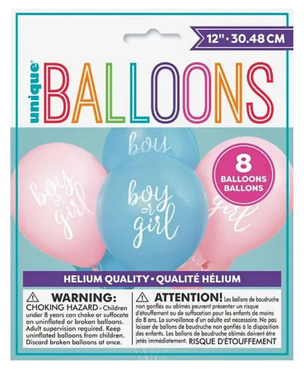 Unique Gender Reveal Balloons Pack of 8 Multicolor - 12 Inches