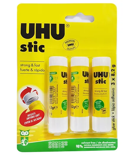 UHU Pack of 3 Glue Stic Blister - Yellow