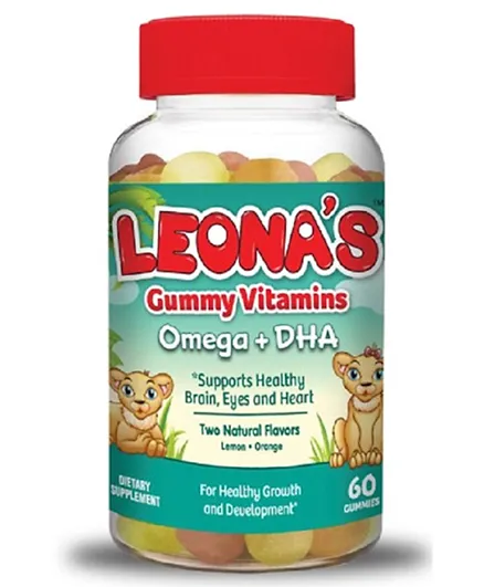Leona's Gummy Vitamins with Omega + DHA Bottle of 60 Gummies - Lemon & Orange Flavours